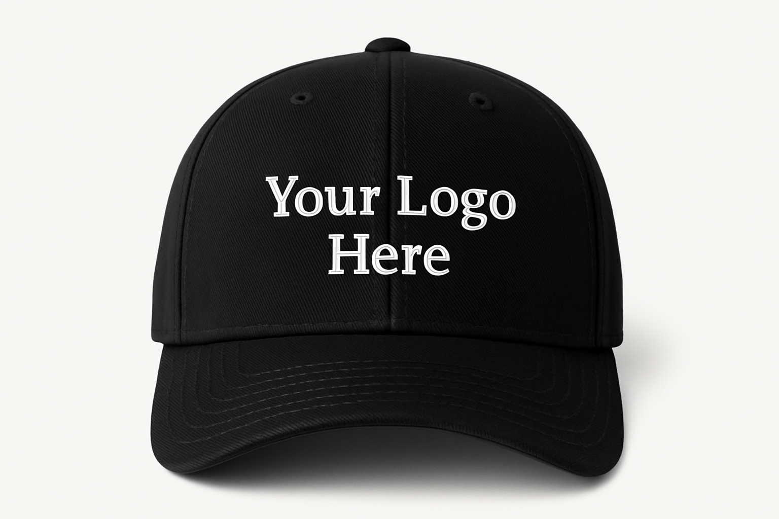 Black Custom embroidered business logo baseball cap by Sharp Stitch, perfect for company uniforms and promotional hats