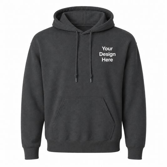 Charcoal hoodie featuring custom embroidery options for businesses, organizations, sports teams, and branded workwear. Durable and comfortable for everyday use.