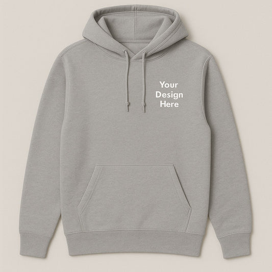 Gray hoodie with 'Your Design Here' text on a beige background
Unisex hoodie available in multiple colors, custom printed with a business logo using vibrant full-color Direct-to-Film (DTF) printing. Perfect for staff uniforms, events, and promotional apparel.