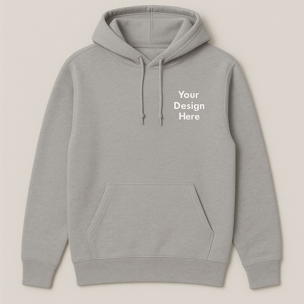 Grey Custom embroidered hoodie with business logo in multiple colors.
Alt Description: Hoodie available in multiple colors, custom embroidered with your business logo for professional, long-lasting branding.