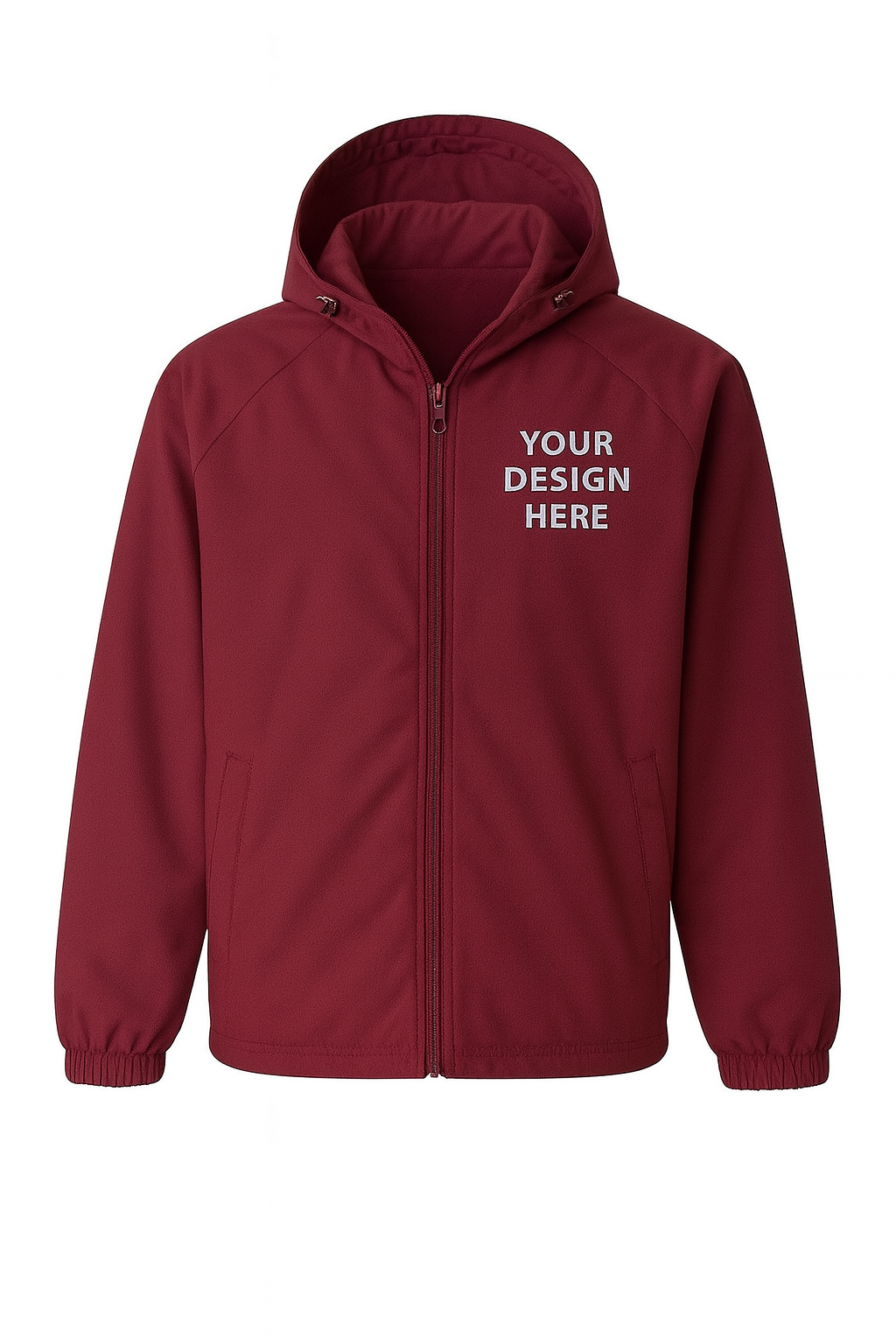 Maroon hooded jacket with 'Your Design Here' text on a white background
Custom embroidered Sport-Tek JST73 Hooded Raglan Jacket featuring a stitched business logo on the chest. Available from Sharp Stitch in Niles, IL, serving Chicago with high-quality embroidery and nationwide shipping.