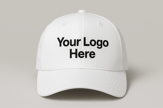 White Professional embroidered logo hat, durable cotton cap for businesses, schools, and sports teams with nationwide shipping
