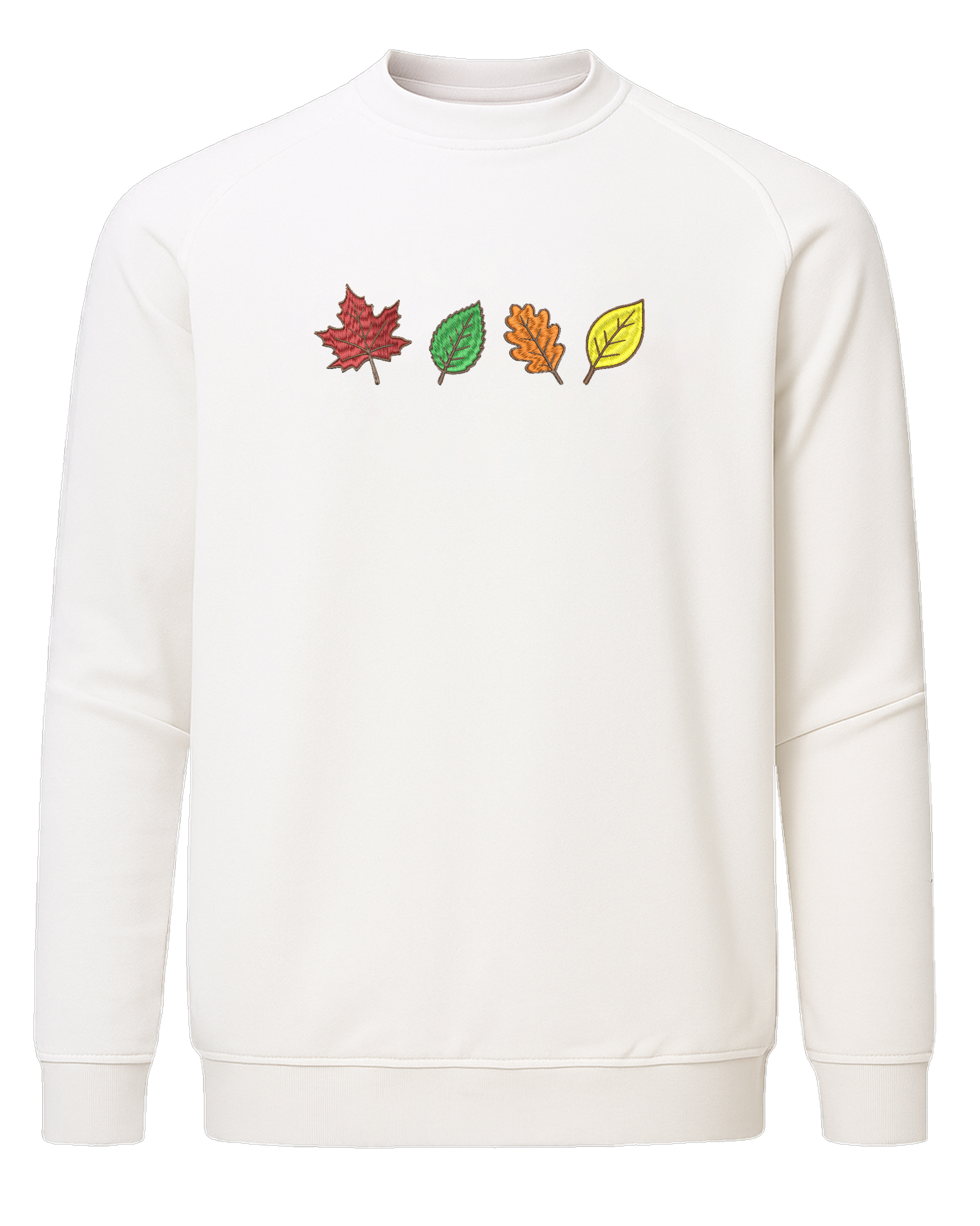 Autumn leaves embroidered patch with red, green, orange, and yellow design, iron-on embroidery for jackets, bags, and fall fashion