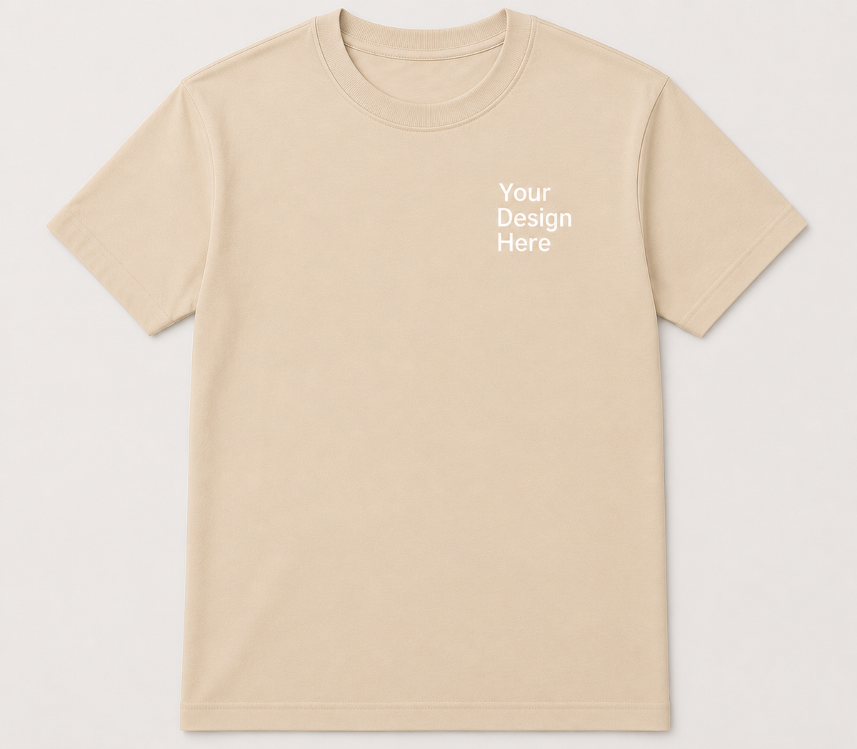 Beige Gildan 5000 Heavy Cotton custom apparel shirt decorated by Sharp Stitch Chicago