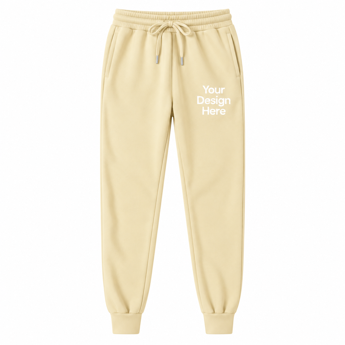 Cream custom fleece joggers with logo