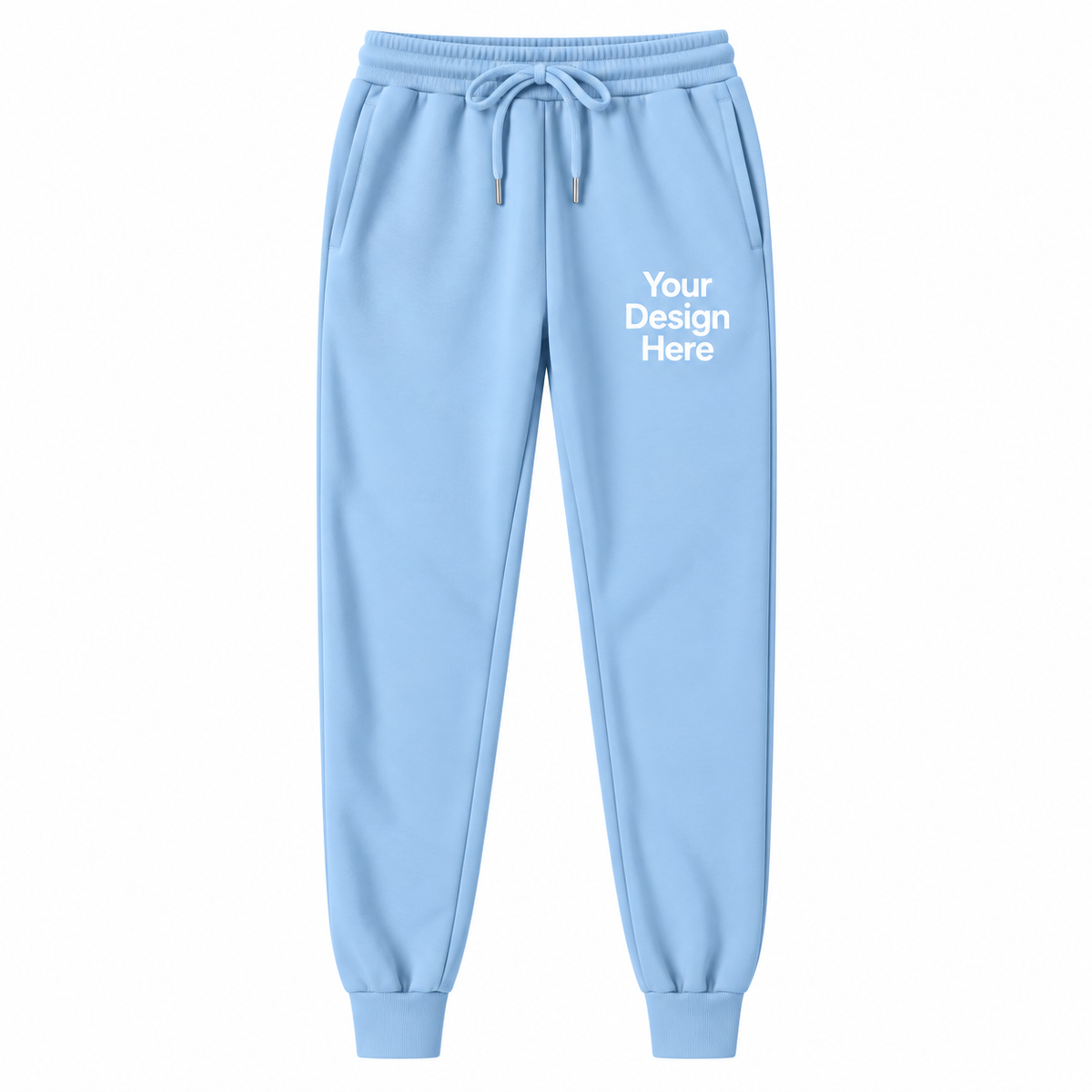 Light blue custom fleece joggers with logo