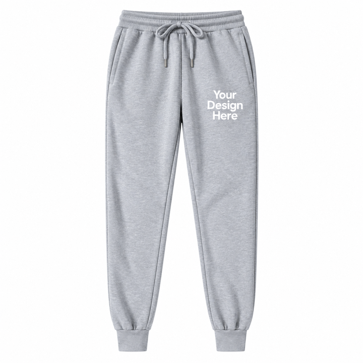 Light gray custom fleece joggers with logo