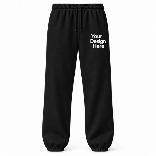 Custom unisex fleece sweatpants in Black with left thigh decoration