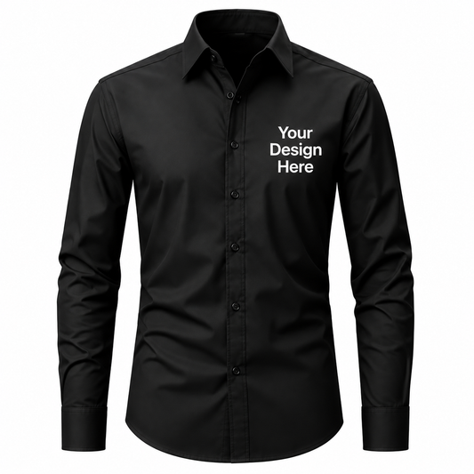 Black custom men's business shirt with logo on left chest