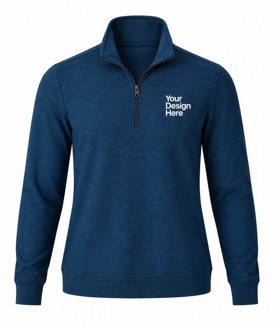 Aqua blue heather custom men’s quarter-zip with logo embroidery