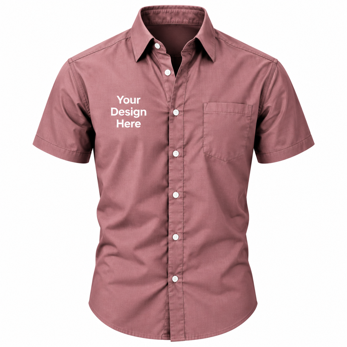Pink custom men's short sleeve button-down shirt with logo on left chest