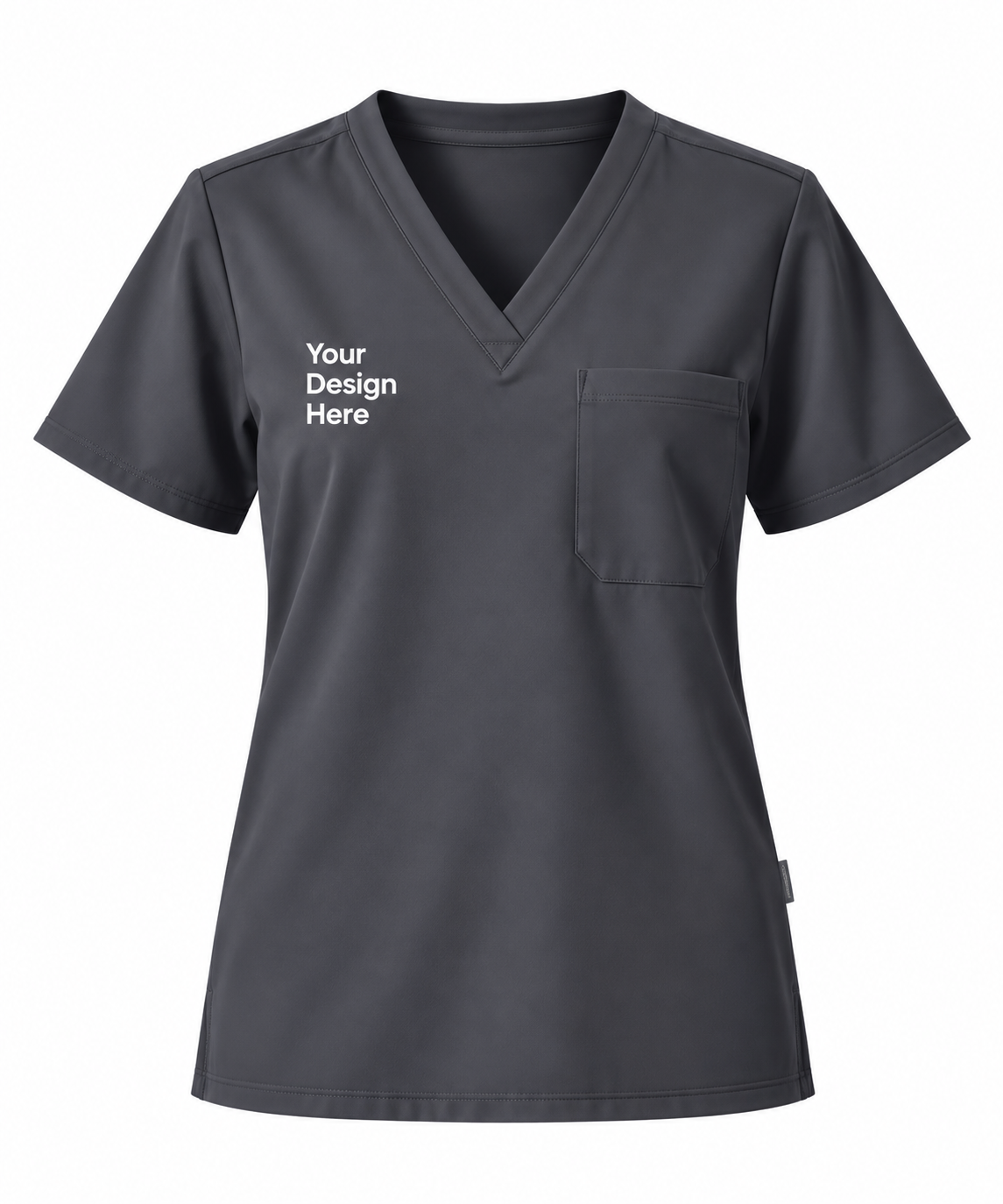 Charcoal custom women’s scrub top with logo embroidery