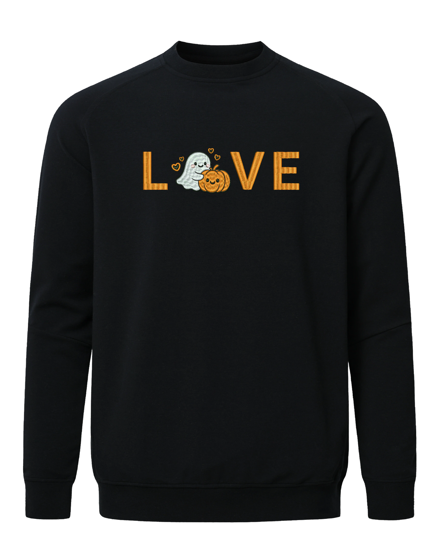 Fall LOVE embroidery with ghost hugging pumpkin, Halloween design for seasonal decorations and festive embroidered artwork