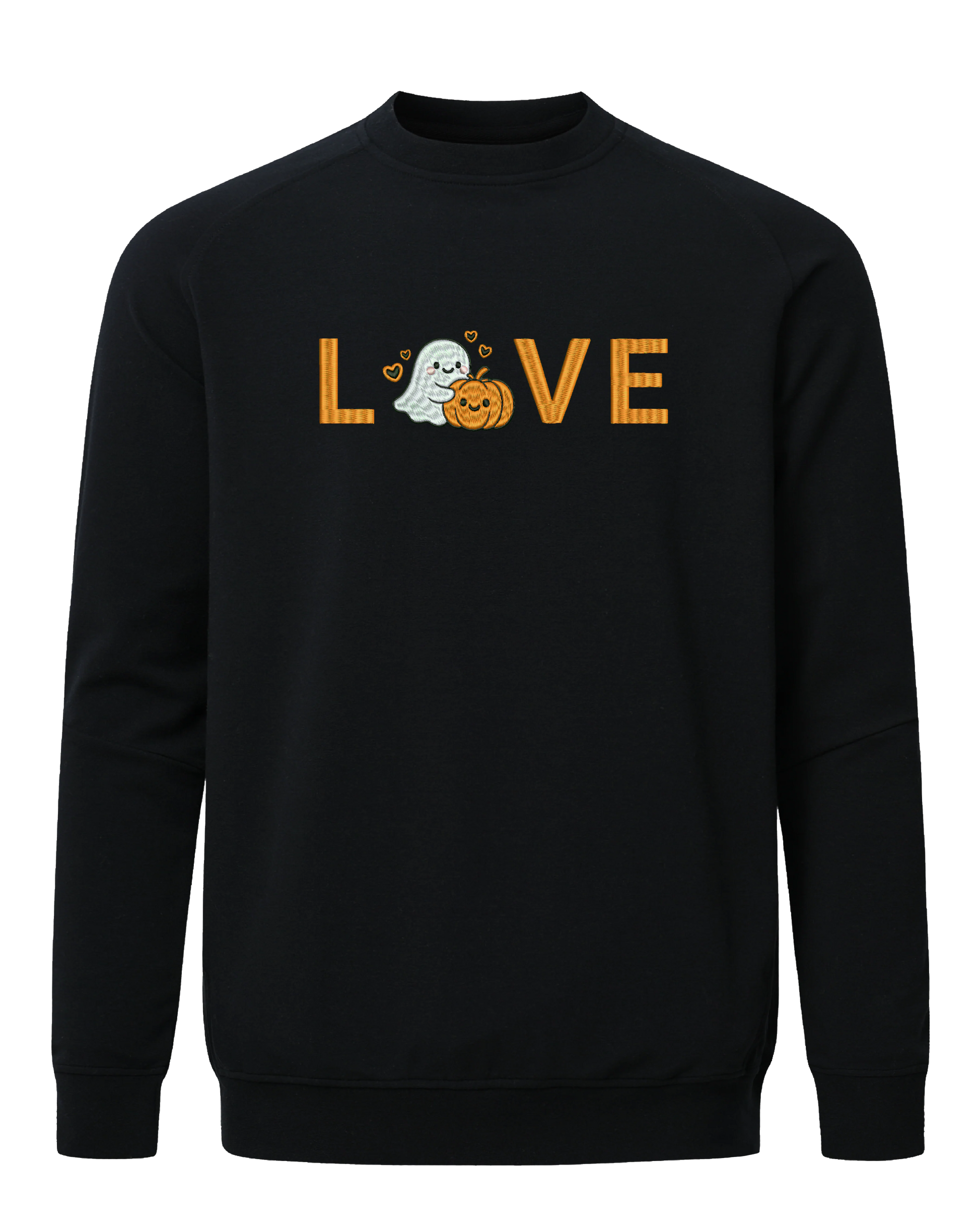 Fall LOVE embroidery with ghost hugging pumpkin, Halloween design for seasonal decorations and festive embroidered artwork