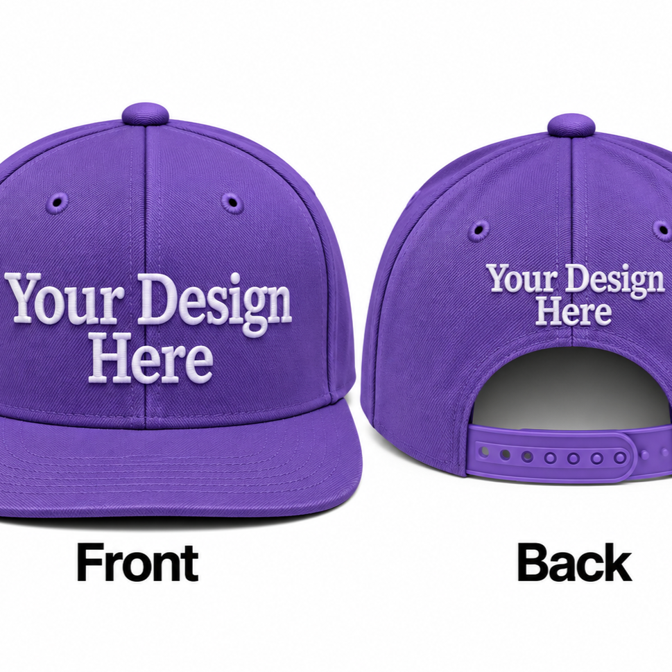Custom Embroidered Snapback Hat - Front & Back