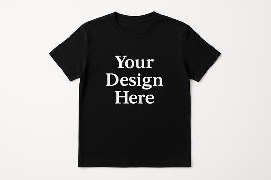 On a plain black t-shirt, add text : Your Design Here
Unisex T-shirt, crewneck, and hoodie featuring a large centered full-color DTF printed design. Available in multiple sizes and colors from Sharp Stitch in Niles, IL.