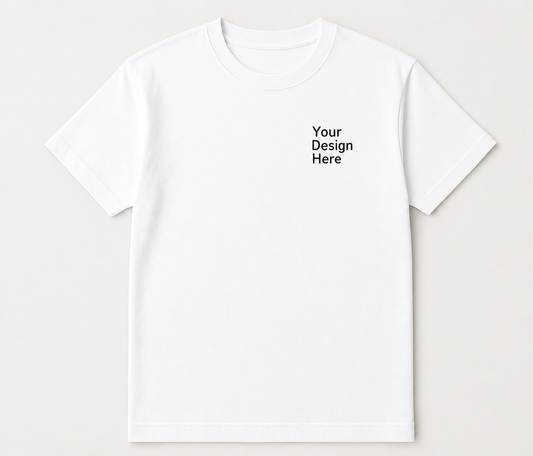 White Gildan 5000 Heavy Cotton T-Shirt for custom embroidery and full-color DTF printing by Sharp Stitch