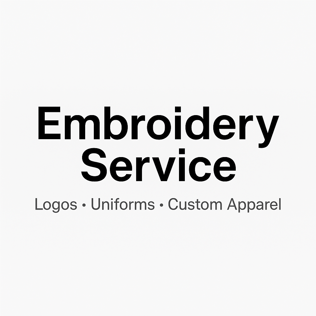 Close-up of custom embroidered apparel featuring business logos and designs on polos, hats, and uniforms, showcasing professional stitching quality.