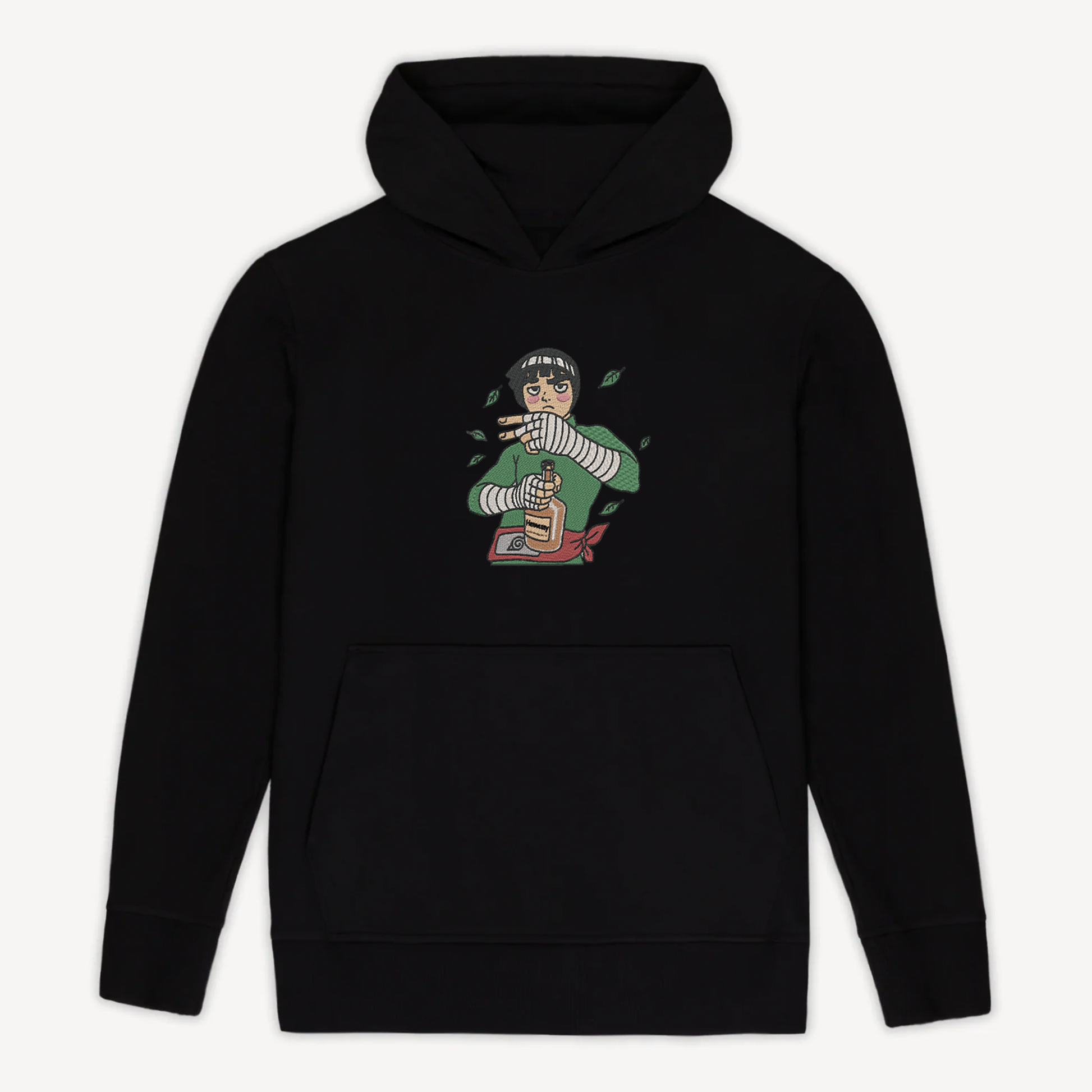 Custom hoodie with high-quality embroidery of an anime character, combining cozy comfort with vibrant stitching.