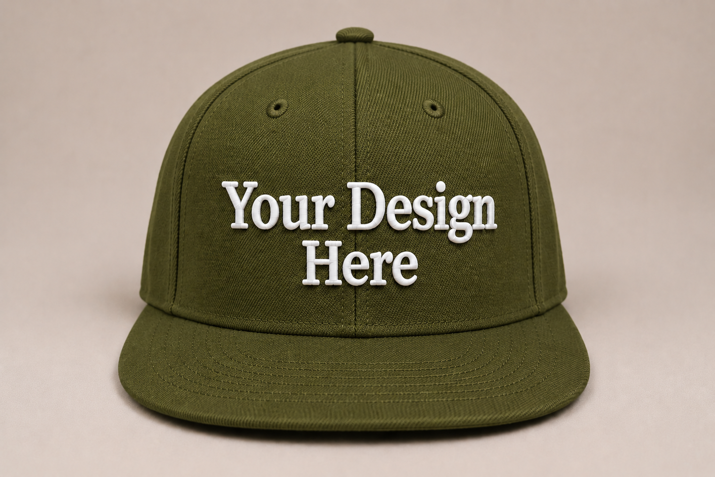 Military-inspired army green snapback customized with logo embroidery for workwear and outdoor brands.