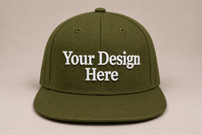 Military-inspired army green snapback customized with logo embroidery for workwear and outdoor brands.