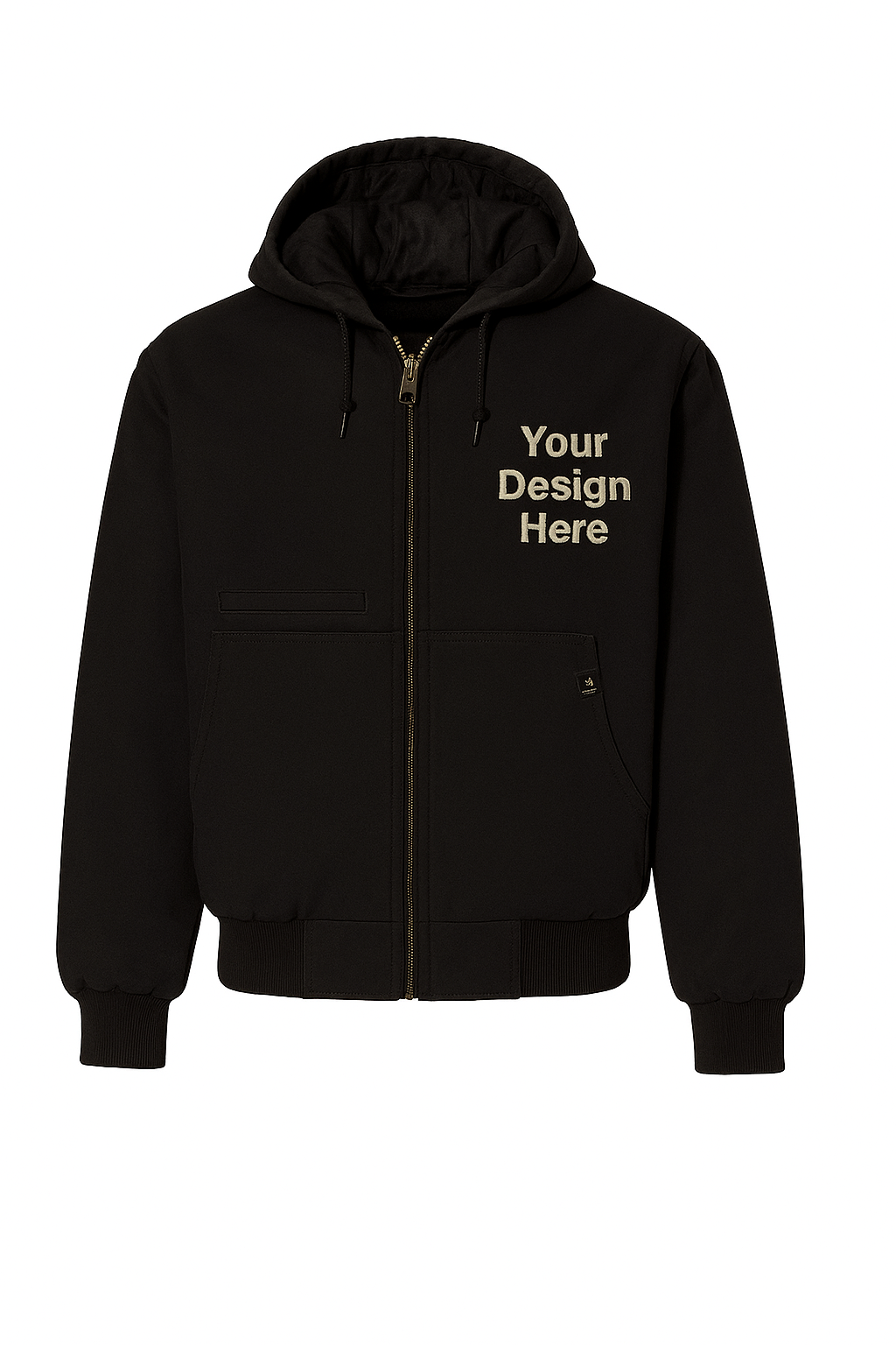 Front view of a custom embroidered work jacket customized by Sharp Stitch in Niles, IL. Offering embroidery and DTF printing for businesses and organizations with shipping to all 50 states, including California, Texas, Florida, New York, Illinois, Michigan, Ohio, Georgia, North Carolina, and Pennsylvania.