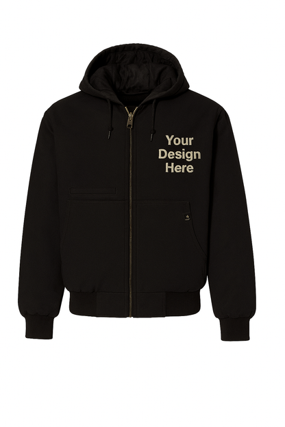 Front view of a custom embroidered work jacket customized by Sharp Stitch in Niles, IL. Offering embroidery and DTF printing for businesses and organizations with shipping to all 50 states, including California, Texas, Florida, New York, Illinois, Michigan, Ohio, Georgia, North Carolina, and Pennsylvania.