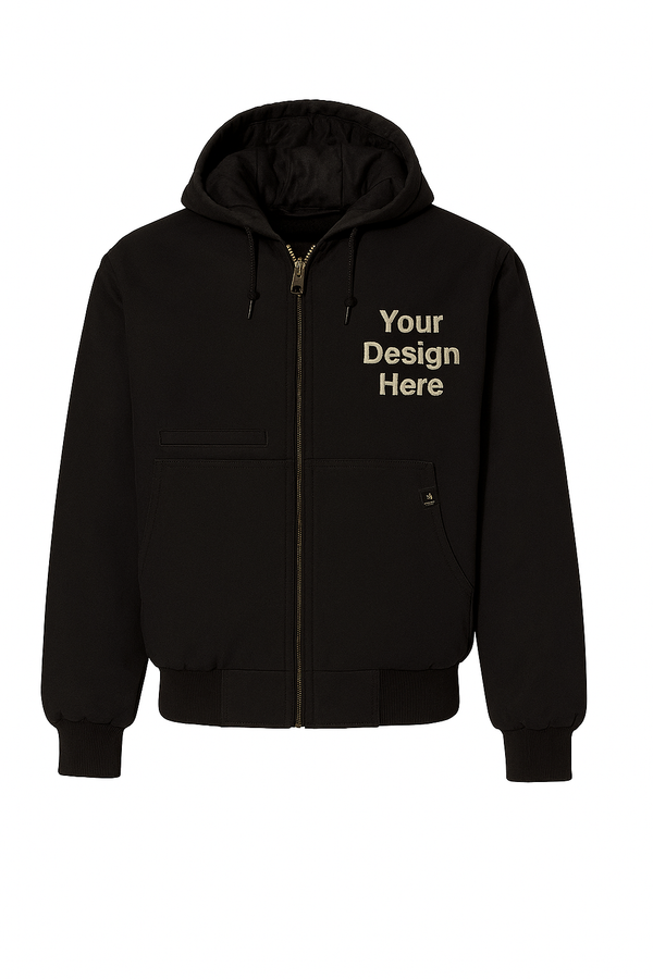 Front view of a custom embroidered work jacket customized by Sharp Stitch in Niles, IL. Offering embroidery and DTF printing for businesses and organizations with shipping to all 50 states, including California, Texas, Florida, New York, Illinois, Michigan, Ohio, Georgia, North Carolina, and Pennsylvania.