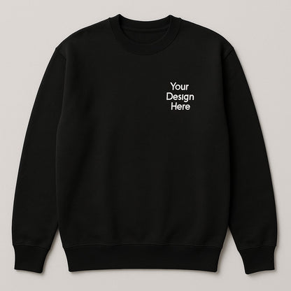 Black sweatshirt with 'Your Design Here' text on a light gray background
Crewneck sweatshirt available in multiple colors, custom printed with your business logo using vibrant, durable full-color DTF printing.
