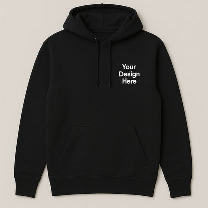 Black hoodie with text 'Your Design Here' on a light gray background

Unisex hoodie available in multiple colors, custom printed with a business logo using vibrant full-color Direct-to-Film (DTF) printing. Perfect for staff uniforms, events, and promotional apparel. view of Gildan 18500 hoodie showing clean print-ready fabric ideal for DTF prints or embroidered designs for businesses and teams across the USA.