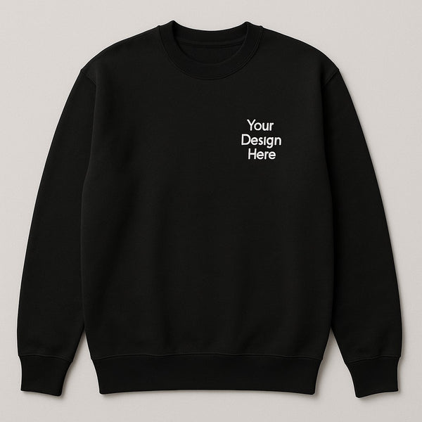 Black Front view of Gildan 18000 sweatshirt displayed for Sharp Stitch custom logo embroidery and DTF printing services in Niles IL and Chicago IL, available for bulk or single orders in the USA.