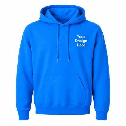 blue hoodie available for logo embroidery and custom branding. Great for events, sports teams, promotional giveaways, and custom apparel businesses.