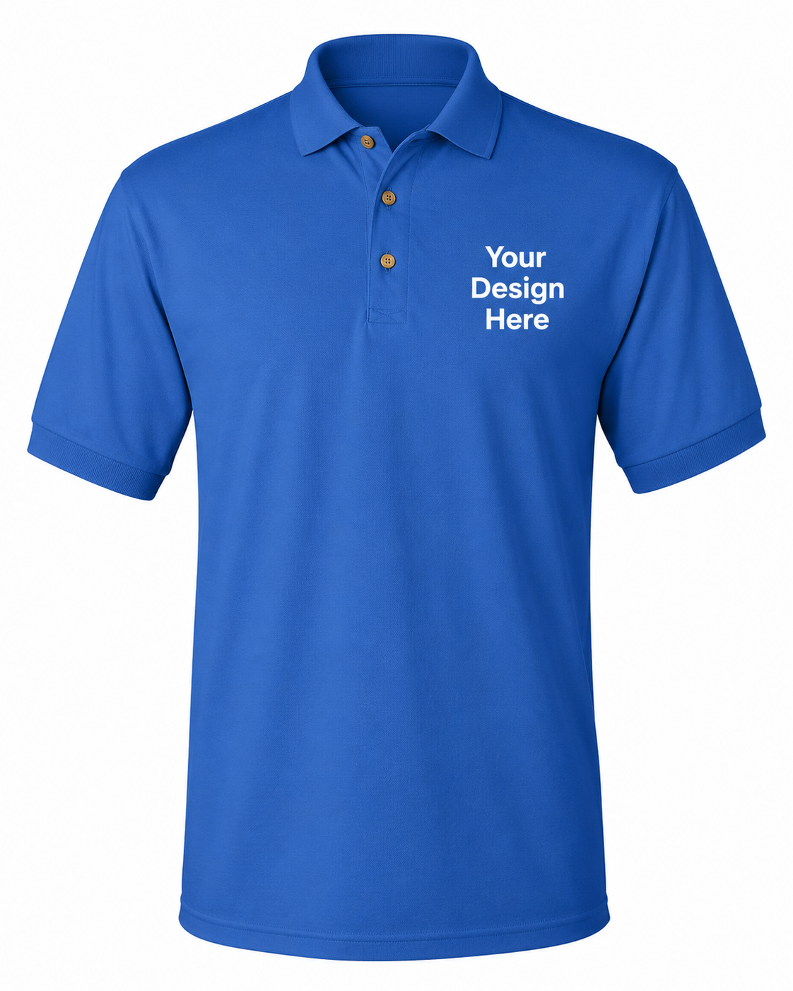 Royal blue custom business polo shirt for embroidered logos and work uniforms