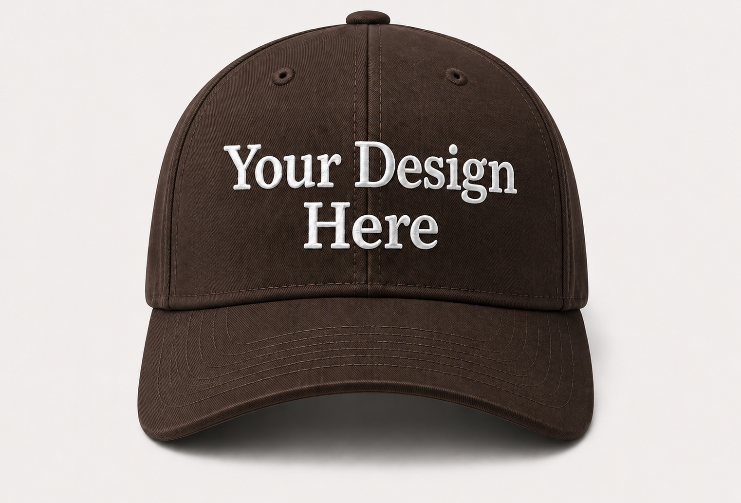 Dark brown baseball cap with professional custom embroidery, ideal for outdoor brands and company uniforms.