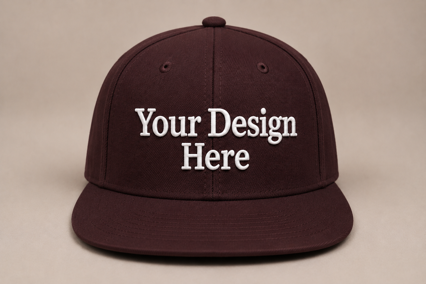 Dark brown snapback customized with embroidered branding for outdoor companies and workwear.