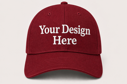 Burgundy Rich maroon baseball cap customized with embroidered logos for businesses, schools, and organizations.