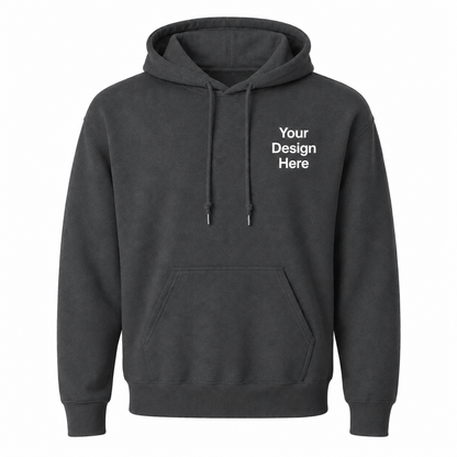 Charcoal hoodie featuring custom embroidery options for businesses, organizations, sports teams, and branded workwear. Durable and comfortable for everyday use.