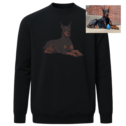 Custom crewneck sweatshirt with detailed embroidery of a dog portrait, perfect for pet lovers.