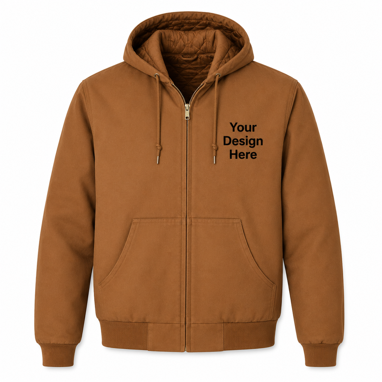 Duck brown insulated work jacket customized with professional logo embroidery for businesses and crews by Sharp Stitch.