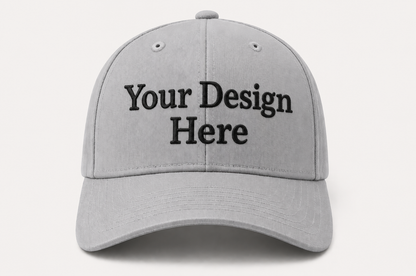 Light gray baseball cap with personalized logo embroidery, ideal for corporate giveaways, staff uniforms, and events.