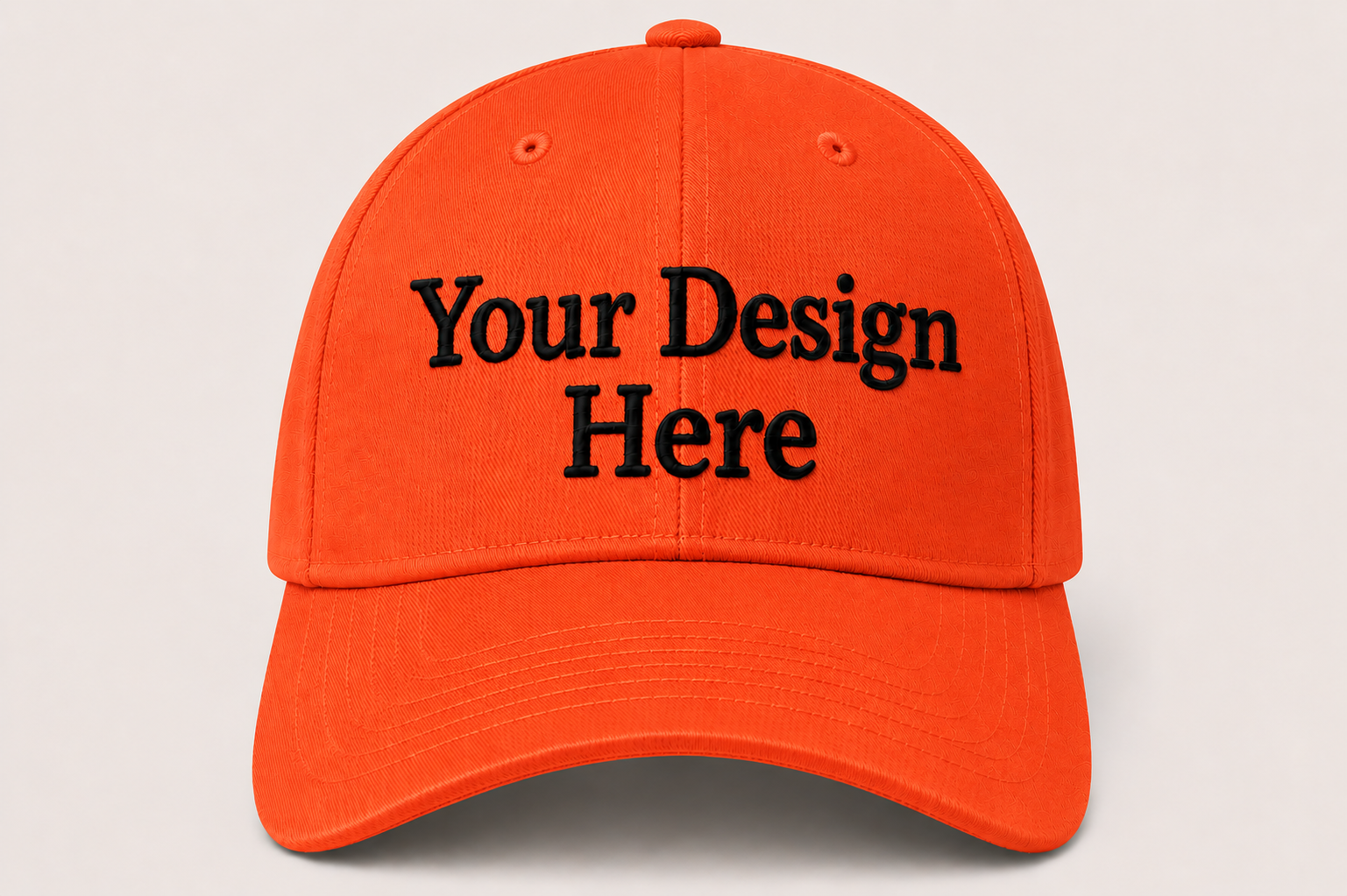 High-visibility orange baseball cap with custom logo embroidery, ideal for construction crews and outdoor work teams.