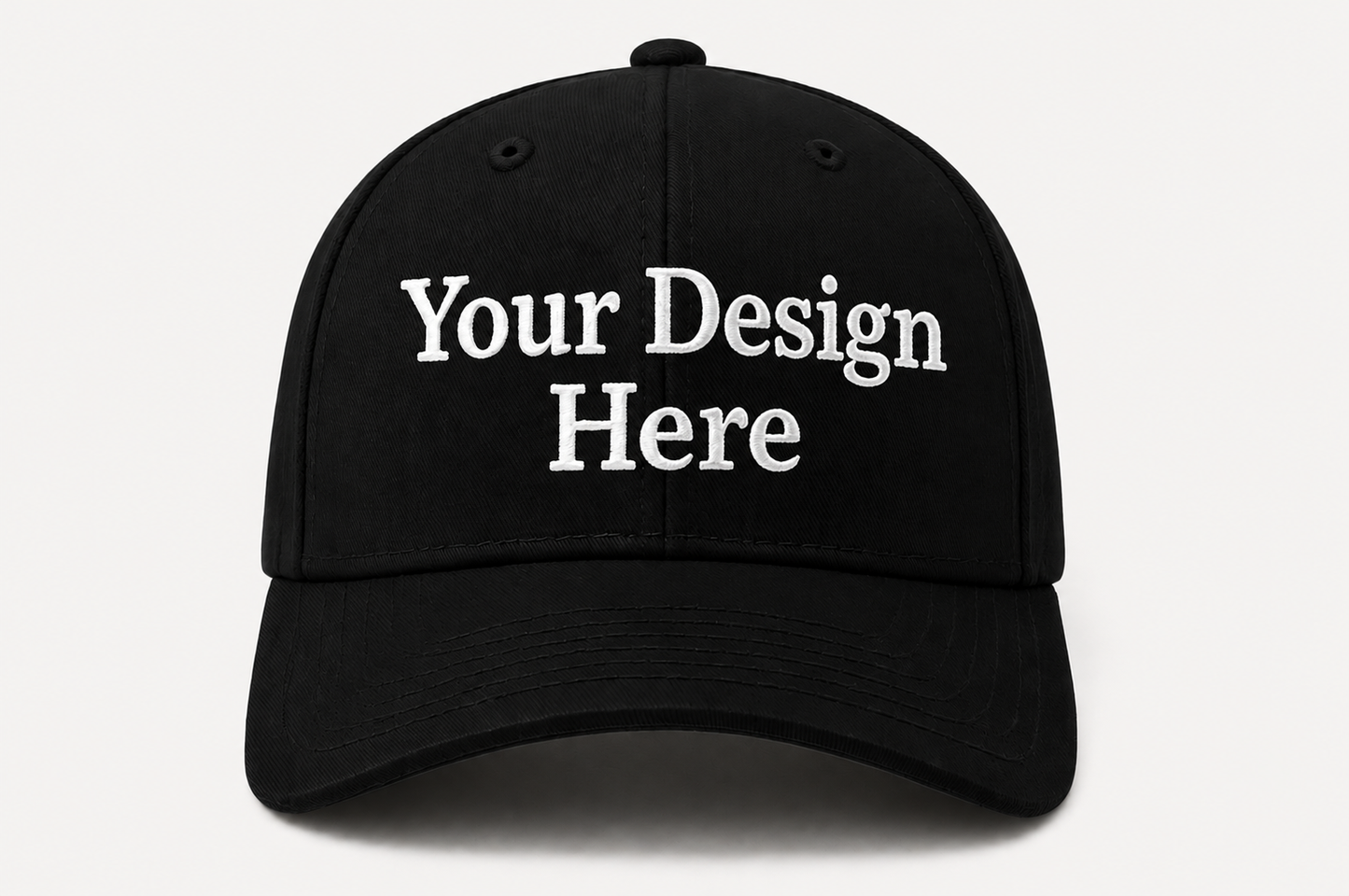 Black embroidered baseball cap customized with your company logo, perfect for uniforms, teams, events, and promotional branding.