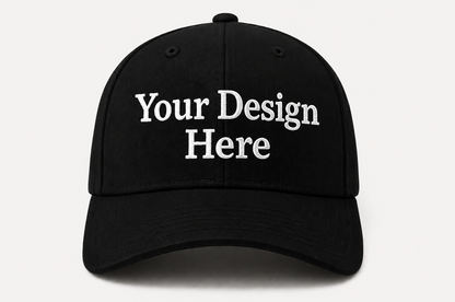Black embroidered baseball cap customized with your company logo, perfect for uniforms, teams, events, and promotional branding.