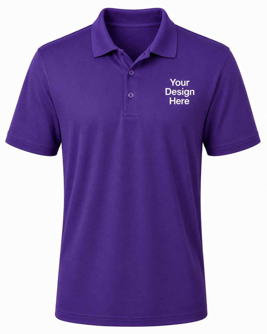Purple custom performance polo with white left chest logo design, moisture-wicking team and business polo by Sharp Stitch