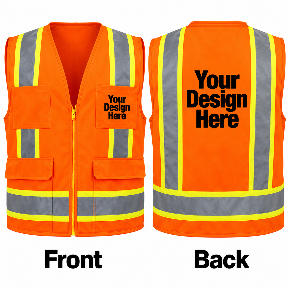 Custom safety orange solid surveyor vest front and back with DTF logo placement