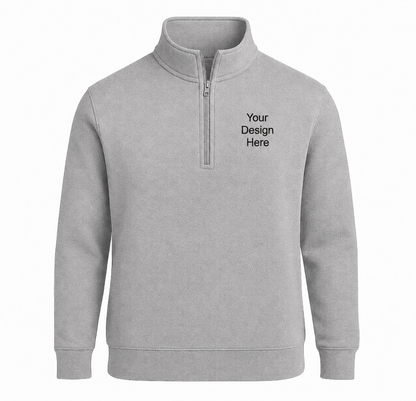 Athletic heather quarter-zip featuring custom embroidery, perfect for business branding, employee apparel, sports teams, schools, and organizations.