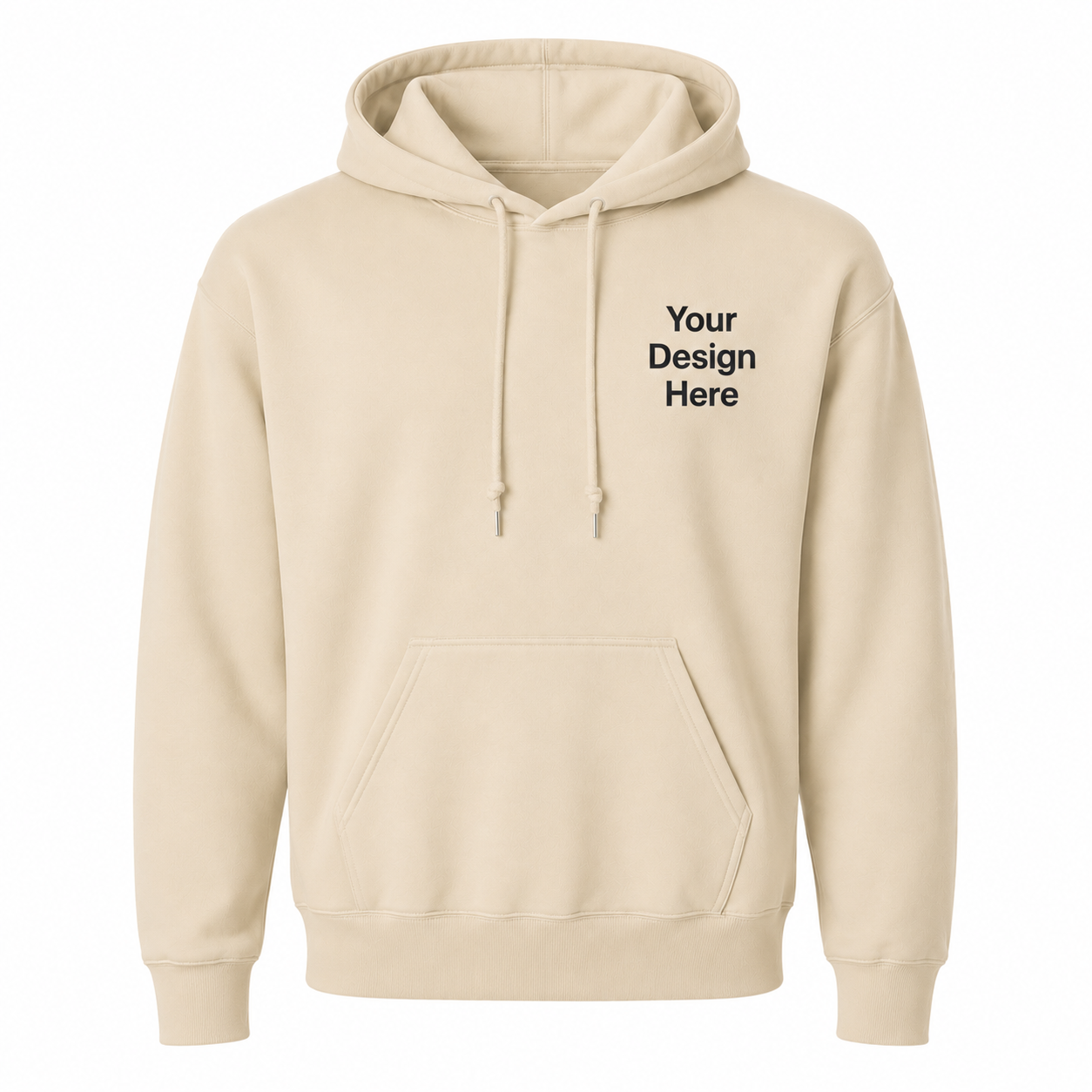 Premium beige hoodie available for custom embroidery and logo branding. Ideal for business uniforms, company apparel, team clothing, events, schools, and personalized gifts.