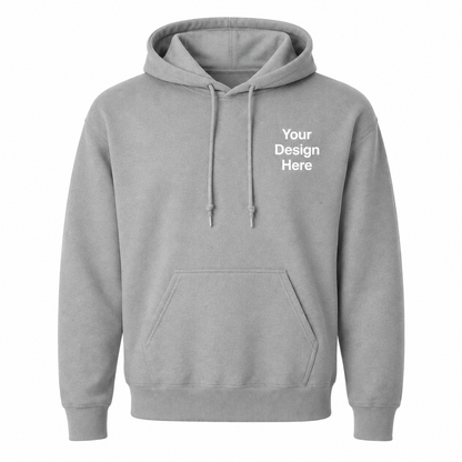 Classic gray hoodie available for logo embroidery and personalization. Popular for business uniforms, employee apparel, sports teams, and custom clothing brands.