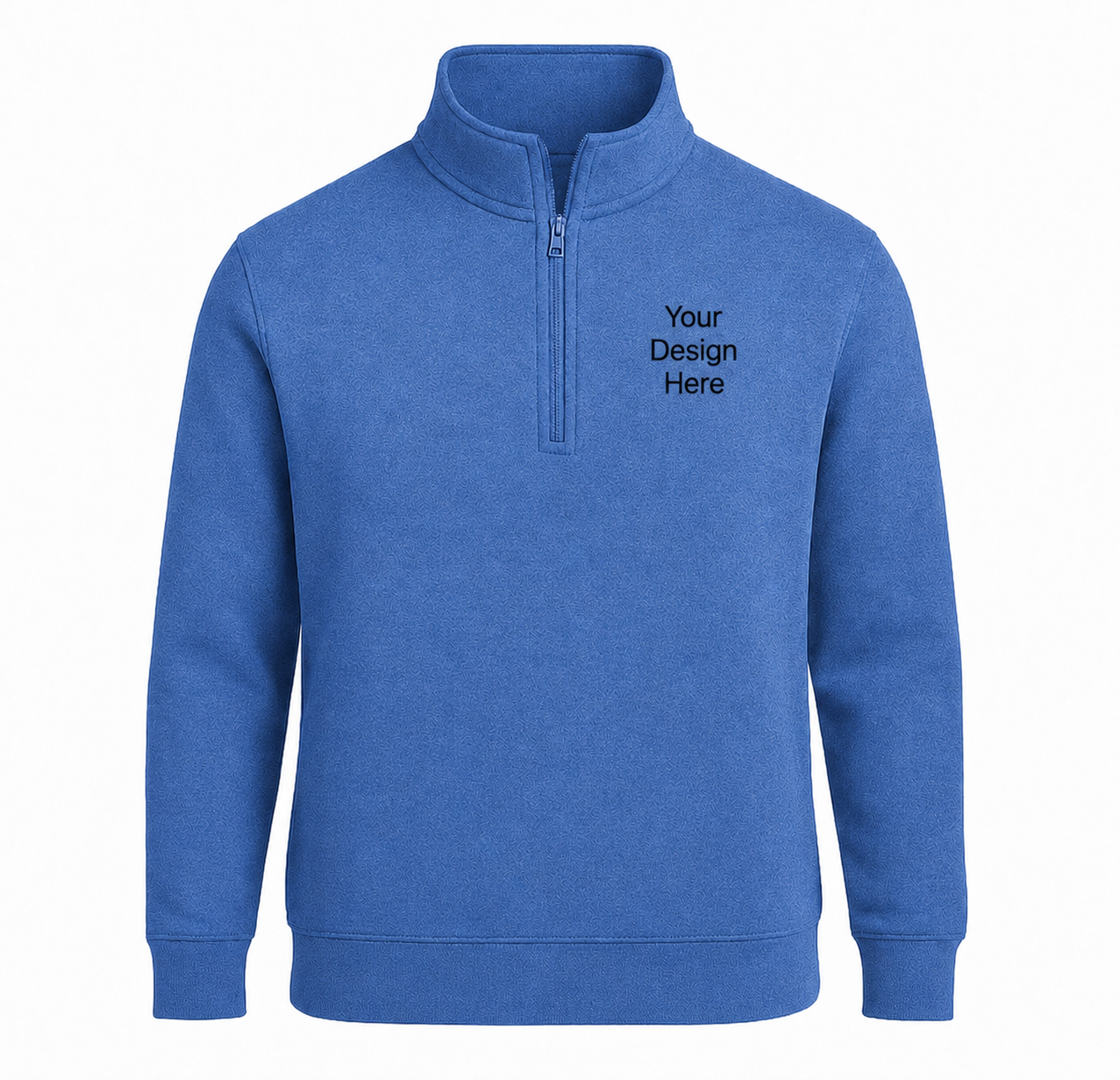 Heather royal blue embroidered quarter-zip customized with your logo for businesses, organizations, schools, corporate branding, and custom uniforms.