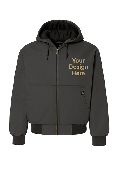 Back view of a custom embroidered work jacket by Sharp Stitch, serving Chicago, Niles, and all U.S. states. Perfect for company uniforms, workwear, and construction teams nationwide (CA, TX, FL, NY, IL, OH, MI, GA, NC, PA, WA, AZ, NJ, VA, TN, IN, MO, CO).